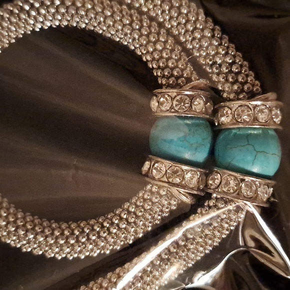 3 Piece Set Siver Toned Faux Turquoise with Crystal Accents set. - Picture 3 of 8